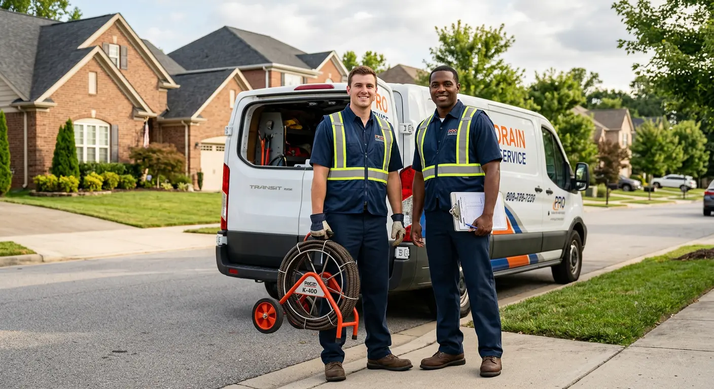 Sewer and drain service team with equipment ready for work in Warrenton